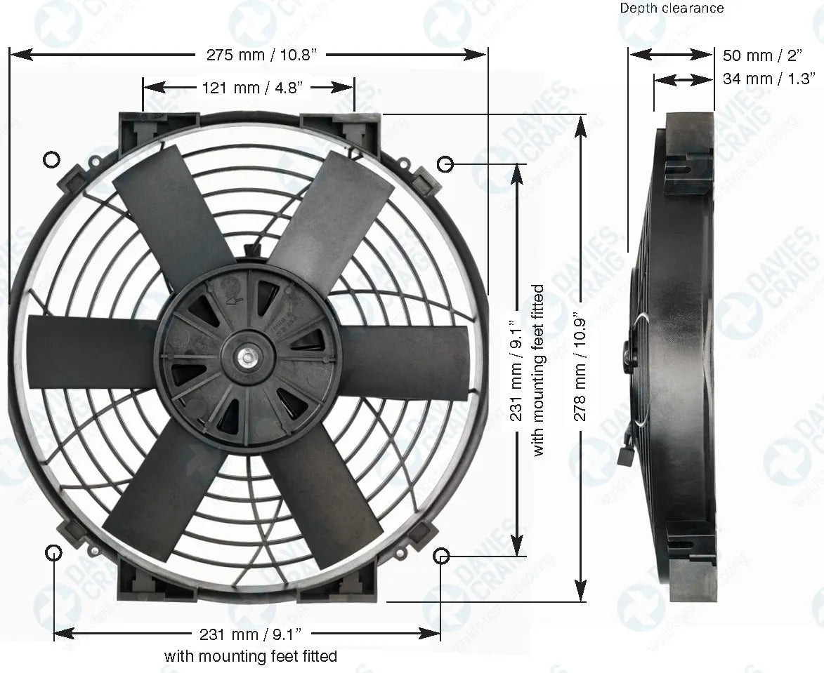 Køleblæser 10". Slim udgave. Universal 12V.