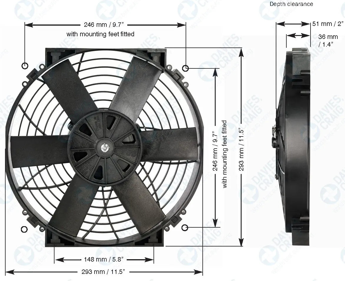 Køleblæser 12". Universal 12V.