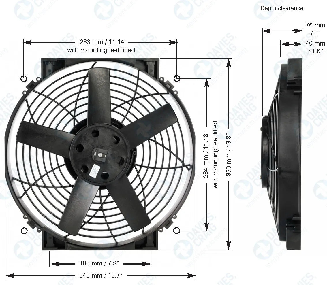Køleblæser 14". Slim udgave. Universal 12V.