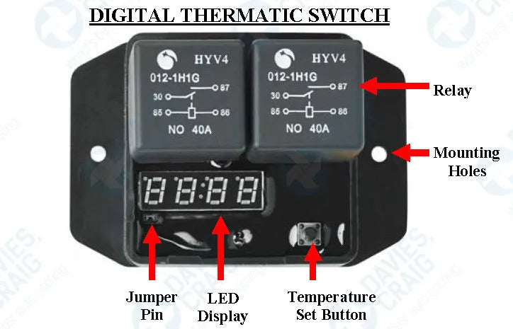 Elektronisk blæserkontakt med temperaturføler. Justerbar 85-100 grader