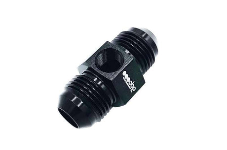 OBP T-stykke adapter til fitting. -6JIC / -6JIC / 1/8NPT (han-han-hun). Aluminium, sort.