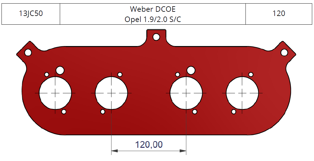 ITG bagplade til megaflow JC50 filtre. Passer på Weber DCOE Opel 1.9/2.0 S/C
