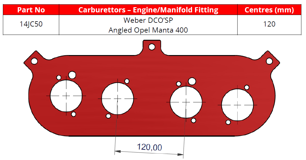 ITG bagplade til megaflow JC50 filtre. Passer på Weber DCO/SP Angled Opel Manta 400