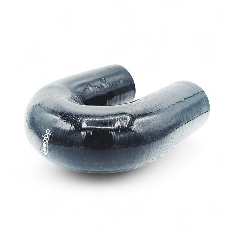 Silikoneslange 180 gr. bøjning med 16mm indvendig diameter. Benlængde 102 mm. Sort
