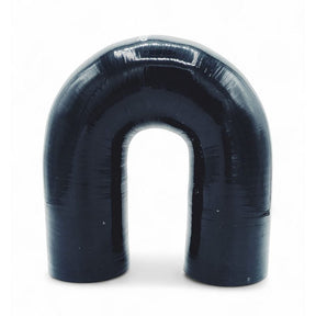 Silikoneslange 180 gr. bøjning med 25mm indvendig diameter. Benlængde 102 mm. Sort