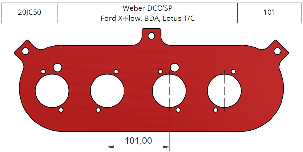 ITG bagplade til megaflow JC50 filtre. Passer på Weber DCO/SP Ford X-Flow, BDA, Lotus T/C