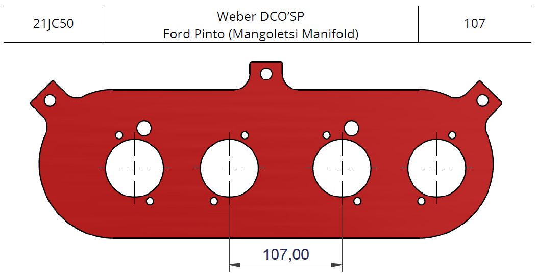 ITG bagplade til megaflow JC50 filtre. Passer på Weber DCO/SP Ford Pinto (Mangoletsi Manifold)