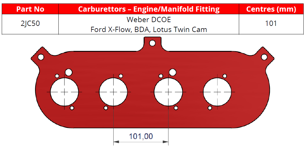 ITG bagplade til megaflow JC50 filtre. Passer på Weber DCOE og Ford X-Flow, BDA, Lotus Twin Cam