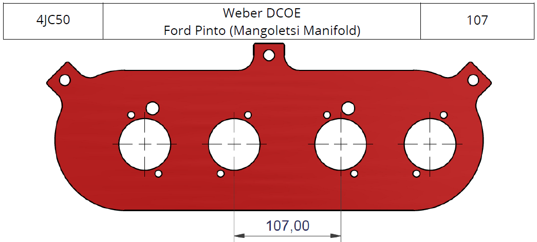 ITG bagplade til megaflow JC50 filtre. Passer på Weber DCOE Ford Pinto (Mangoletsi Manifold)
