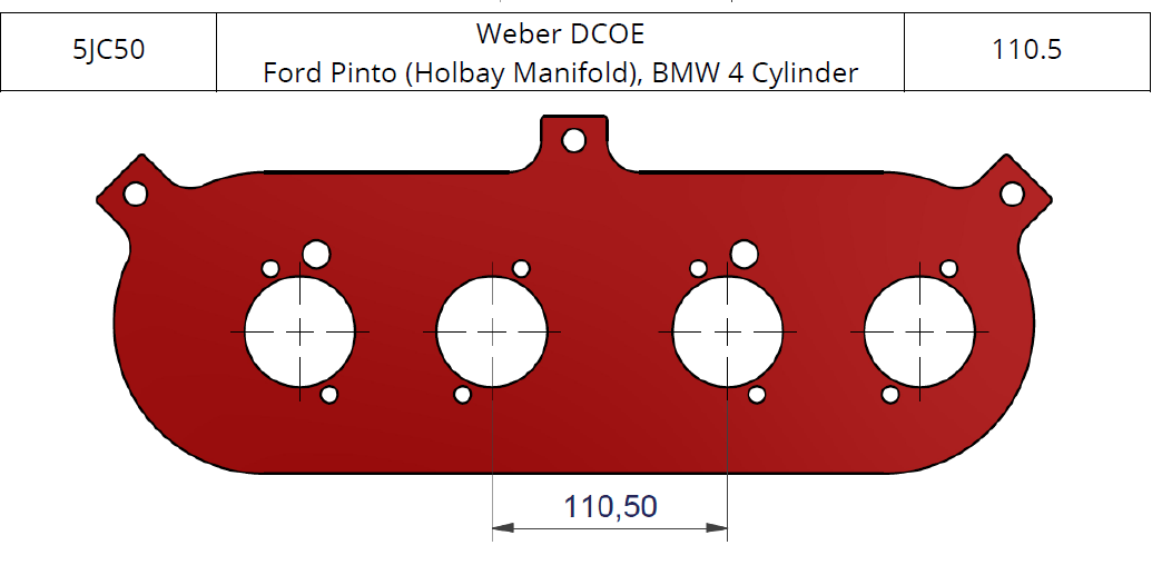 ITG bagplade til megaflow JC50 filtre. Passer på Weber DCOE Ford Pinto (Holbay Manifold), BMW 4 Cylinder