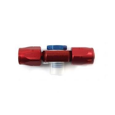 Aeroquip M12x1.5 -6JIC banjo fitting med 2 udgange til Weber karburator. Aluminium, rød og blå anodiceret. Leveres med banjo bolt.