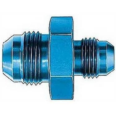 Adapter til fitting. -10JIC til -6JIC (han-han). Aluminium, blå anodiceret