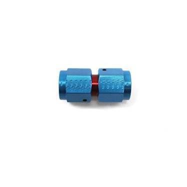 Adapter til fitting. -6JIC til -6JIC (hun-hun). Aluminium, blå anodiceret