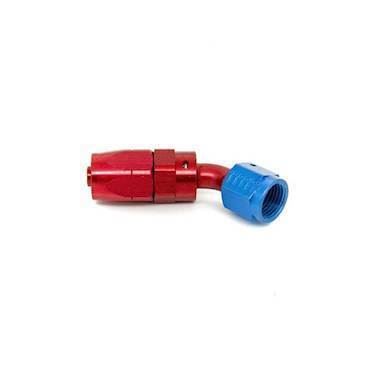 Aeroquip -6JIC 45gr. fitting (hun) til FC333/G210/Startlite slange. Aluminium, rød og blå anodiceret
