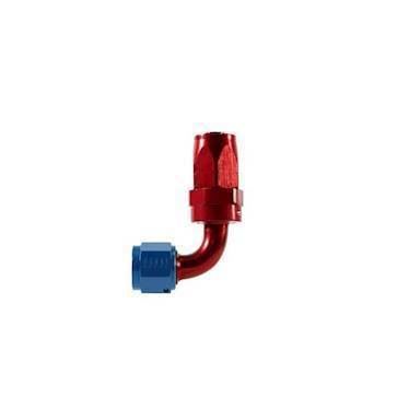 Aeroquip -6JIC 90gr. fitting (hun) til FC333/G210/Startlite slange. Aluminium, rød og blå anodiceret