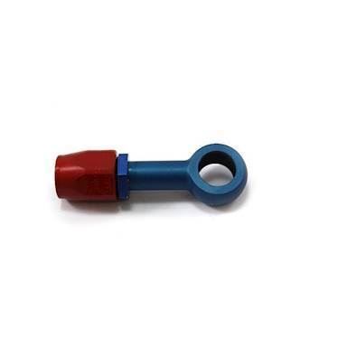 Aeroquip M14-6JIC banjo fitting til FC333/G210/Startlite slange. Aluminium, rød og blå anodiceret. Leveres uden banjo bolt.