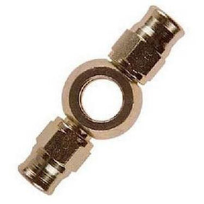 Banjo dobbelt afgang bremsefitting til 3/8 og M10 lang banjobolt til -3 slange. Stål