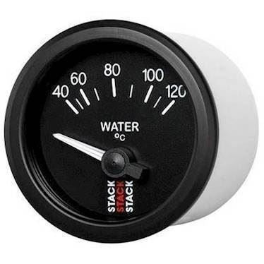 Stack Vandtemperatur 40-120°C (M10x1) ur. 52mm elektrisk. 90° skala. Sort baggrund med hvidt baggrundslys og oplyst nål.