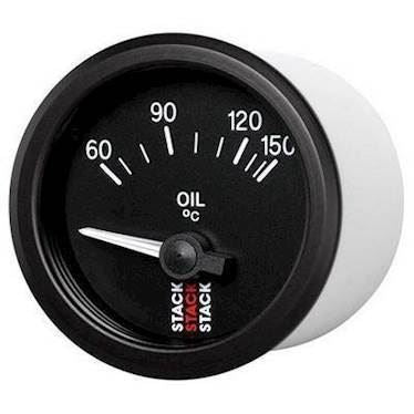 Stack Olietemperatur 60-150°C (M10x1) ur. 52mm elektrisk. 90° skala. Sort baggrund med hvidt baggrundslys og oplyst nål.