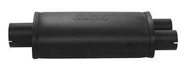 Simons lyddæmper 'SPLIT 63' med 2 afgange i 50.8mm, ovalt 150/185mm længde 320mm (uden muffer)