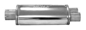 Simons lyddæmper 'SPLIT 63' med 2 afgange i 50.8mm, ovalt 150/185mm længde 320mm (uden muffer) (rustfrit stål)