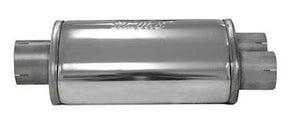 Simons lyddæmper 'SPLIT 76' med 2 afgange i 63.5mm, ovalt 140/220mm længde 320mm (uden muffer) (rustfrit stål)