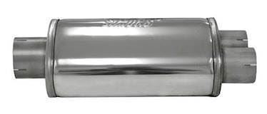 Simons lyddæmper 'SPLIT 76' med 2 afgange i 63.5mm, ovalt 140/220mm længde 320mm (uden muffer) (rustfrit stål)