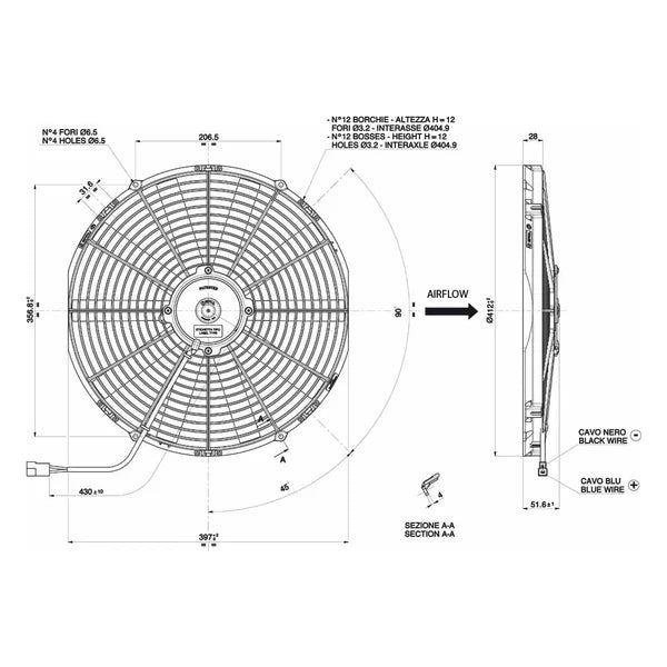 Spal 15" (385mm) suge blæser, universal 12V.