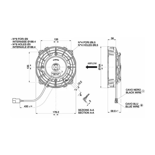 Spal 6,5" (167mm) blæser, universal 12V.