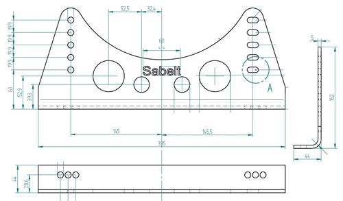 Sabelt Sædestel i aluminium til sidemontering. 5 mm tykkelse. Standard længde. FIA-godkendt. Sort