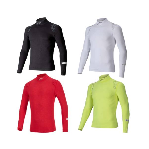 Alpinestars langærmet undertrøje model ZX Evo V3. 4 farvemuligheder. Str. XS-XXL. FIA-8856-2018-godkendt