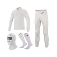 Alpinestars hvidt undertøjssæt model Race (undertrøje, underbukser, strømper og balaclava). FIA-8856-2018 godkendt