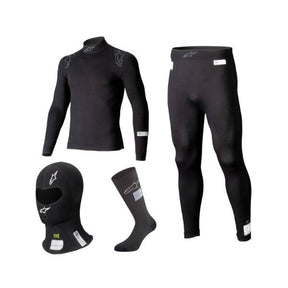 Alpinestars sort undertøjssæt model ZX (undertrøje, underbukser, strømper og balaclava). FIA-8856-2018 godkendt