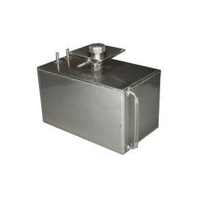 OBP benzintank med tragt. 18 liter. Aluminium. 10mm fittings. 150mm x 250mm x 490mm