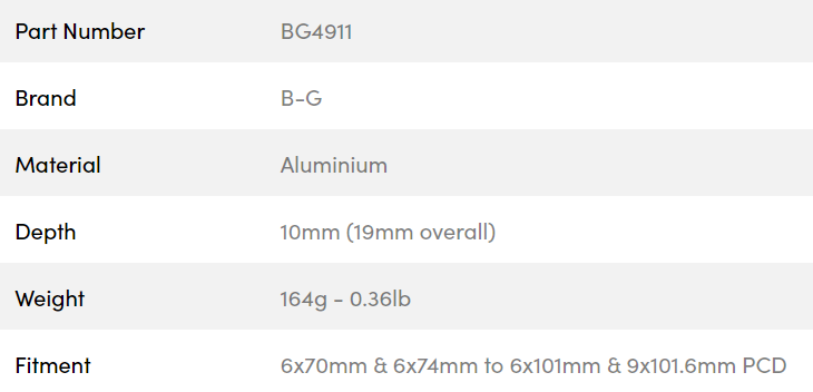 B-G Racing rat adaptor 6x70 / 6x74mm PCD nav til 9x100 / 6x101 PCD