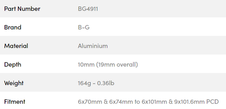 B-G Racing rat adaptor 6x70 / 6x74mm PCD nav til 9x100 / 6x101 PCD