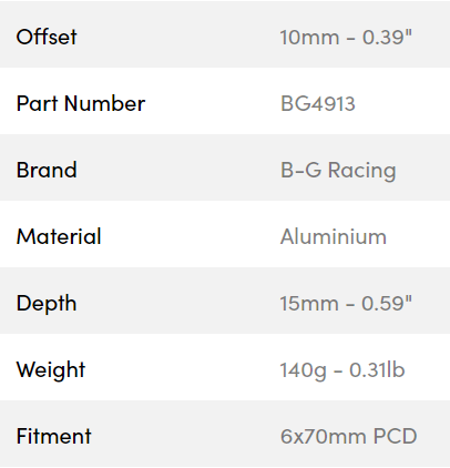 B-G Racing rat spacer 15mm eccentrisk 6x70 PCD - 10mm OFFSET (med bolte)