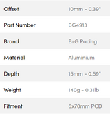 B-G Racing rat spacer 15mm eccentrisk 6x70 PCD - 10mm OFFSET (med bolte)