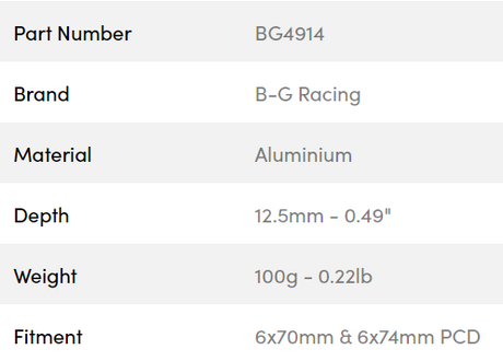 B-G Racing rat spacer/adaptor 12.5mm 6x70 / 6x74 PCD (med bolte)