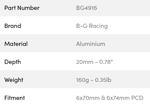 B-G Racing rat spacer 20mm 6x70 / 6x74 PCD (med bolte)