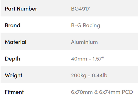 B-G Racing rat spacer/adaptor 40mm 6x70 / 6x74 PCD (med bolte)