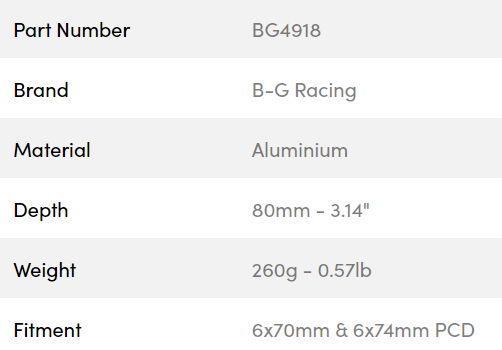 B-G Racing rat spacer/adaptor 80mm 6x70 / 6x74 PCD (med bolte)