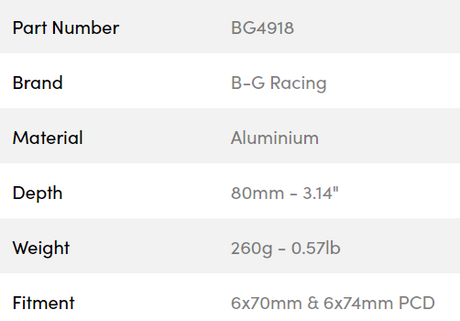 B-G Racing rat spacer/adaptor 80mm 6x70 / 6x74 PCD (med bolte)