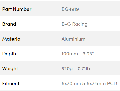 B-G Racing rat spacer/adaptor 100mm 6x70 / 6x74 PCD (med bolte)