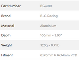 B-G Racing rat spacer/adaptor 100mm 6x70 / 6x74 PCD (med bolte)