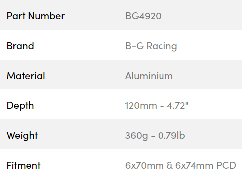 B-G Racing rat spacer/adaptor 120mm 6x70 / 6x74 PCD (med bolte)