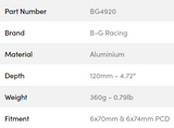B-G Racing rat spacer/adaptor 120mm 6x70 / 6x74 PCD (med bolte)