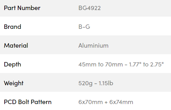 B-G Racing rat spacer/adaptor. Justerbar 45-70mm 6x70 / 6x74 PCD (med bolte)