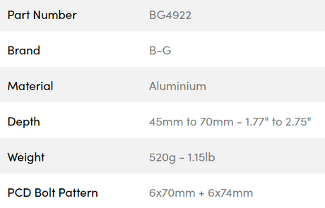 B-G Racing rat spacer/adaptor. Justerbar 45-70mm 6x70 / 6x74 PCD (med bolte)
