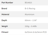B-G Racing rat spacer/adaptor 60mm 6x70 / 6x74 PCD (med bolte)